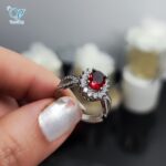 انگشتر نقره زنانه طرح جواهر نگین قرمز کد 5563
