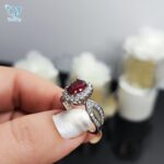 انگشتر نقره زنانه طرح جواهر نگین قرمز کد 5563 - Image 2
