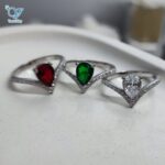 انگشتر نقره زنانه نگین رنگی مدل اشکی کد 5614 - Image 2