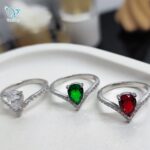 انگشتر نقره زنانه نگین رنگی مدل اشکی کد 5614