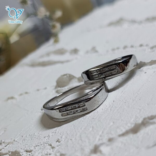 حلقه ست نقره نگین باگت کج راه کد 5926 - Image 2