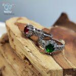 انگشتر نقره زنانه مدل رولکس با نگین سبز و قرمز کد 3841 - Image 3