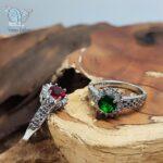 انگشتر نقره زنانه مدل رولکس با نگین سبز و قرمز کد 3841