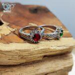 انگشتر نقره زنانه مدل رولکس با نگین سبز و قرمز کد 3841 - Image 2