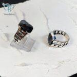 انگشتر نقره مردانه مدل کارتیه سنگ اونیکس سیاه چند وجهی - Image 4