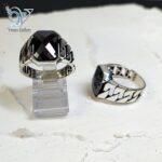 انگشتر نقره مردانه مدل کارتیه سنگ اونیکس سیاه چند وجهی - Image 2