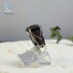 انگشتر نقره مردانه سیاه قلم نگین مارکازیت سنگ اونیکس مشکی کد 6188