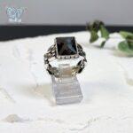 انگشتر نقره مردانه سیاه قلم وارداتی سنگ اونیکس چند وجهی مشکی - Image 4