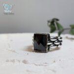 انگشتر نقره مردانه سیاه قلم وارداتی سنگ اونیکس چند وجهی مشکی - Image 3