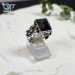 انگشتر نقره مردانه سیاه قلم وارداتی سنگ اونیکس چند وجهی مشکی