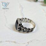 انگشتر نقره مردانه سیاه قلم رکاب کارتیه سنگ اونیکس کد6173 - Image 3