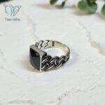 انگشتر نقره مردانه سیاه قلم رکاب کارتیه سنگ اونیکس کد6173 - Image 2