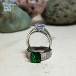 انگشتر نقره زنانه جواهری نگین سبز و نگین الماسی سفید کد 6307 - Image 3