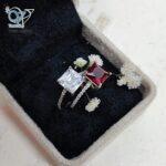 انگشتر نقره ظریف زنانه وارداتی نگین قرمز و سفید مربعی کد 3816