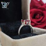 انگشتر نقره ظریف زنانه وارداتی نگین قرمز و سفید مربعی کد 3816 - Image 2