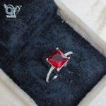 انگشتر نقره ظریف زنانه وارداتی نگین قرمز و سفید مربعی کد 3816 - Image 3