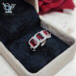 انگشتر نقره زنانه سه نگین جواهری رنگ قرمز کد 3801 - Image 2