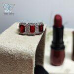 انگشتر نقره زنانه سه نگین جواهری رنگ قرمز کد 3801 - Image 3