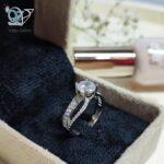 انگشتر تک نگین نقره جواهری طرح طلاسفید کد 3828