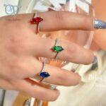 انگشتر نقره ظریف نگین رنگی لوزی کد 4074 - Image 2