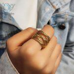 انگشتر زنانه چندلاین استیل طلایی مدل بافت - Image 2