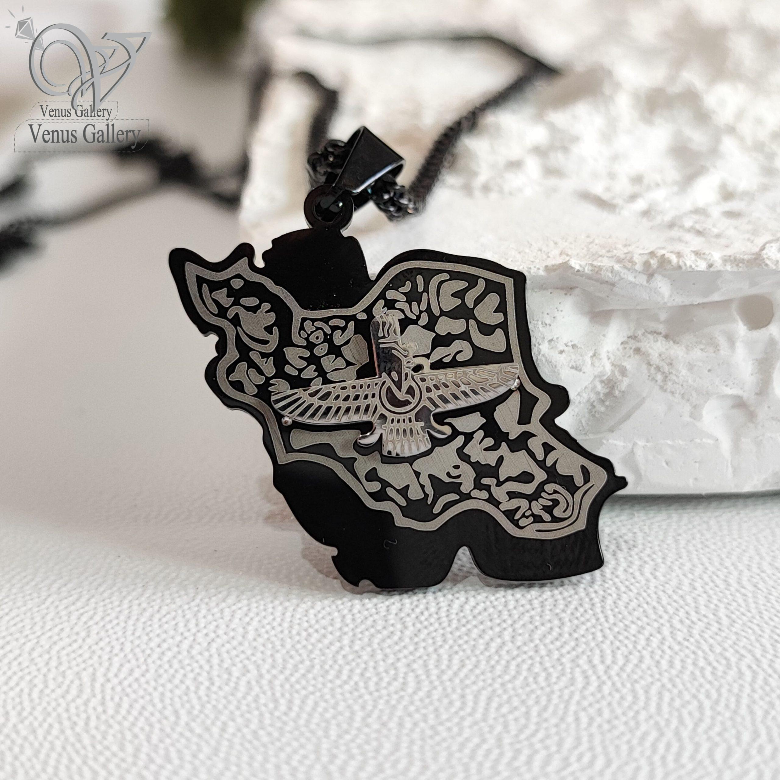 InShot_۲۰۲۴۰۴۲۹_۱۸۵۲۳۶۷۹۹-min-scaled-1.jpg گردنبند استیل مشکی نقشه ایران فروهر کد 6469 - Image 1