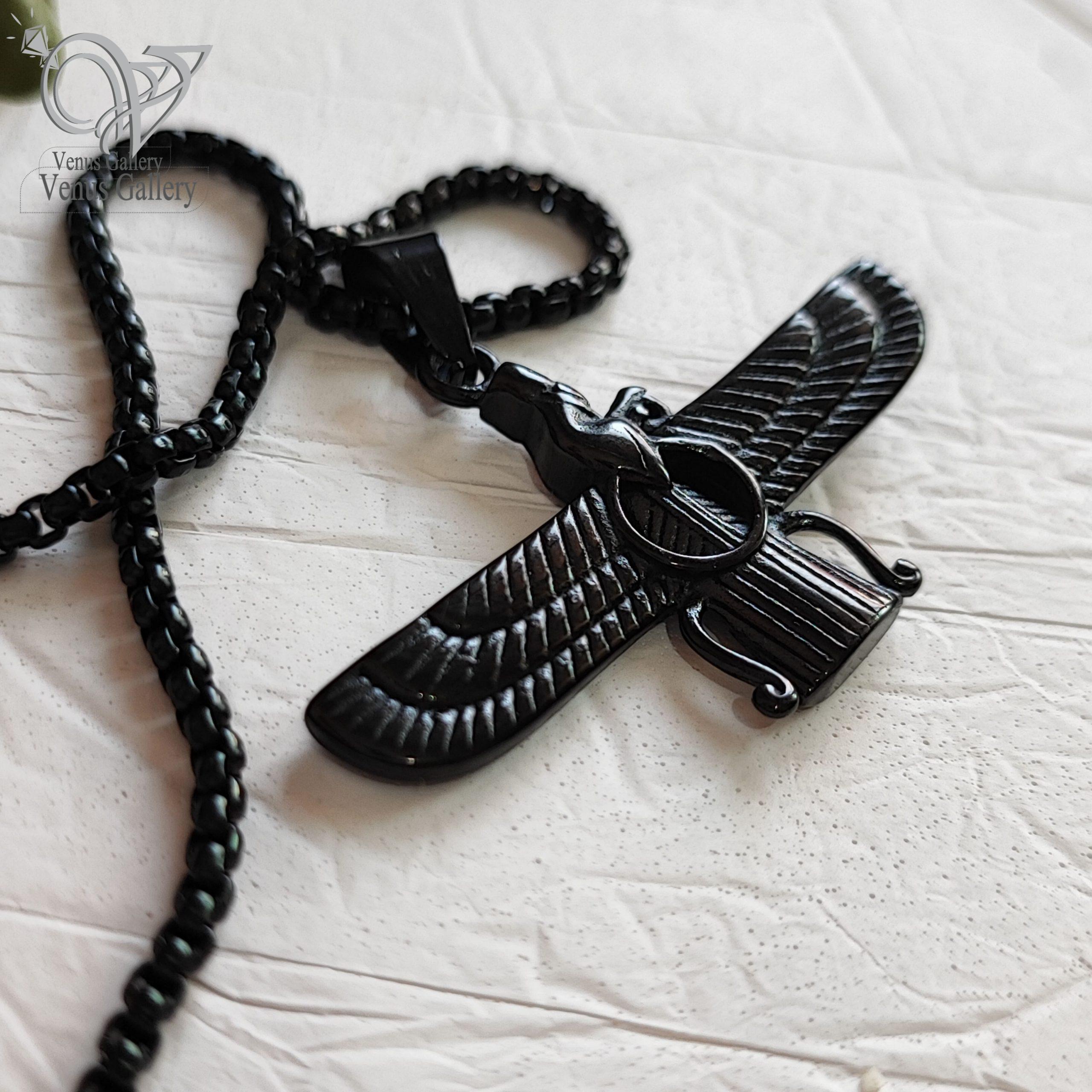 InShot_۲۰۲۴۰۴۲۹_۱۸۵۳۱۹۴۸۹-min-scaled-1.jpg گردنبند فروهر مشکی دو رو تمام استیل کد 6482 - Image 1