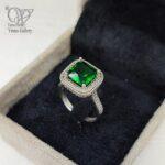 انگشتر نقره زنانه جواهری نگین سبز مربعی کد 6619 - Image 3