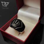 انگشتر نقره اصل مردانه مدل تاج سیاه قلم کد 4044 - Image 2