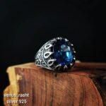 انگشتر نقره مردانه نگین آبی اتمی کد 998 - Image 2