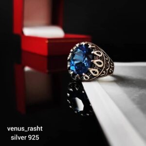انگشتر نقره مردانه نگین آبی اتمی کد 998