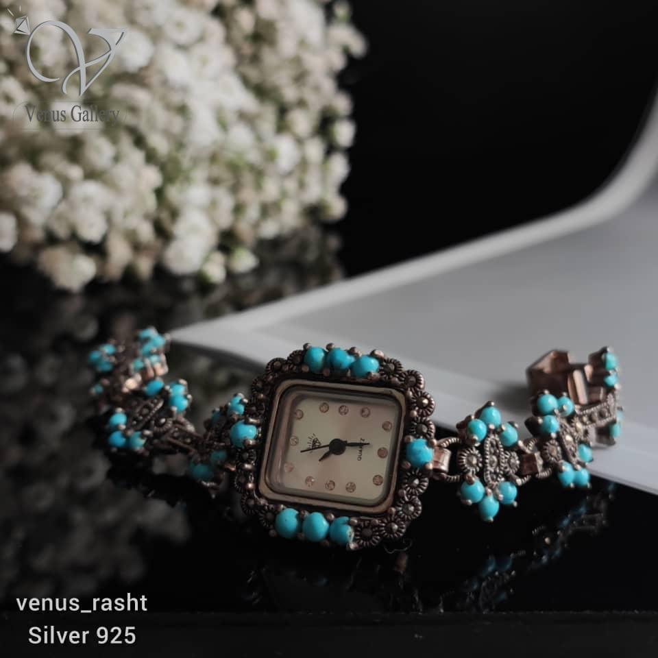 WhatsApp-Image-2023-02-28-at-15.10.32.jpeg ساعت نقره نگین مارکازیت سنگ فیروزه کد 651 - Image 1