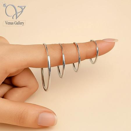÷ گوشواره حلقهای نقره زنانه مینیمال، ضد حساسیت و مناسب استفاده روزانه کد 974 - Image 1