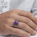 انگشتر نقره مردانه رکاب دستساز سنگ یاقوت استار اصل کد 13225 - Image 5