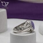 انگشتر نقره مردانه رکاب دستساز سنگ عقیق یاسی اصل کد 13265 - Image 5