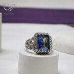 انگشتر نقره مردانه با سنگ  طرح توپاز - Image 3