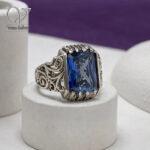 انگشتر نقره مردانه با سنگ  طرح توپاز - Image 4