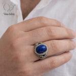 انگشتر نقره مردانه با سنگ لاجورد اصل
