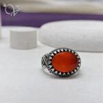 انگشتر نقره مردانه رکاب دستساز سنگ عقیق یمنی کد  13241 - Image 2