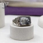 انگشتر نقره مردانه سنگ شجر اصل رکاب قلم‌زنی شده - Image 5