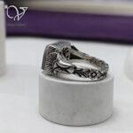 انگشتر نقره مردانه سنگ شجر اصل رکاب قلم‌زنی شده - Image 3