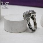 انگشتر نقره مردانه سنگ شجر اصل رکاب قلم‌زنی شده - Image 2