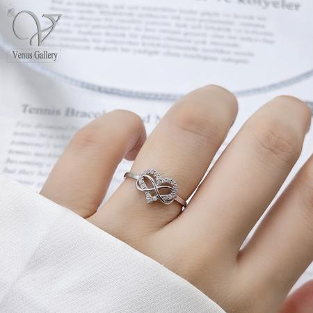 1 انگشتر نقره زنانه طرح قلب و بینهایت نگیندار – ظریف، شیک و مناسب هدیه کد 12482 - Image 1