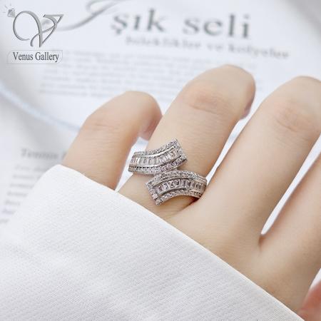 1 انگشتر نقره زنانه مدل موج نگیندار 925 با روکش رودیوم کد محصول 12514 - Image 1