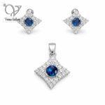 نیم ست نقره زنانه نگین آبی جواهری کد 13004 - Image 2