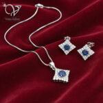 نیم ست نقره زنانه نگین آبی جواهری کد 13004 - Image 3