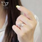 انگشتر نقره مروارید دم وال | طرح خاص، هدیه‌ای شیک برای ولنتاین کد 12497