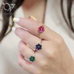 خرید انگشتر نقره دخترانه مدل گل ادا ایلدییز در سه رنگ جذاب کد 12566