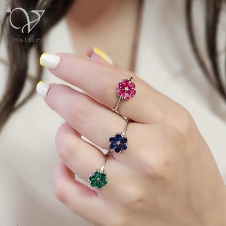 7 خرید انگشتر نقره دخترانه مدل گل ادا ایلدییز در سه رنگ جذاب کد 12566 - Image 1