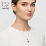 نیم ست نقره زنانه نگین آبی جواهری کد 13004 - Image 4